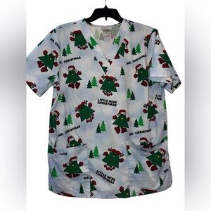 Mr. Men and Little‎ Miss Holiday Festive Christmas Tree Women’s Scrub Top